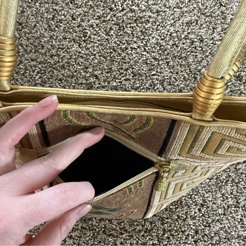 Tapestry Purse Tote Bag Gold Handles Southwest Boho Geometric Made‎ in Korea